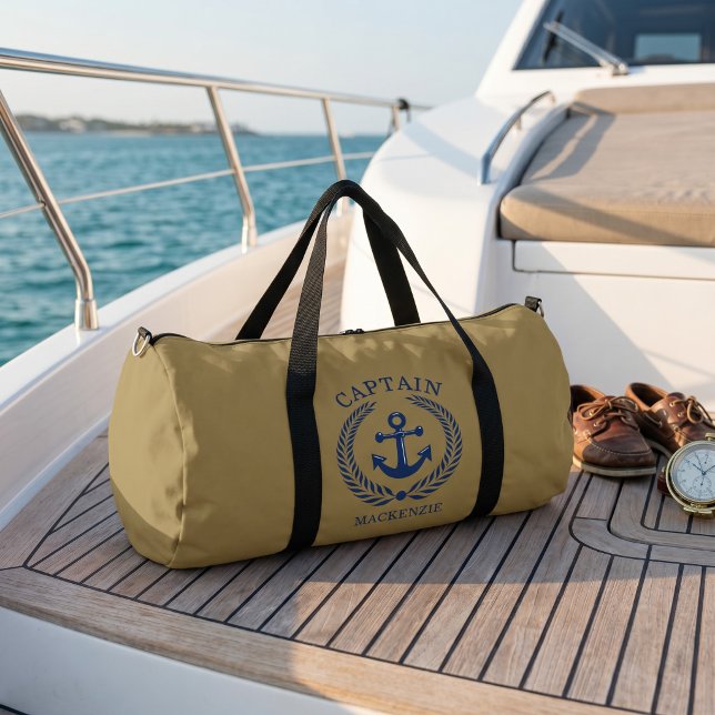Captain Sailor Personalized Anchor  Duffle Bag (Captain Sailor Personalized Anchor Duffle Bag by Ricaso. Gift idea for sailors. add own text)