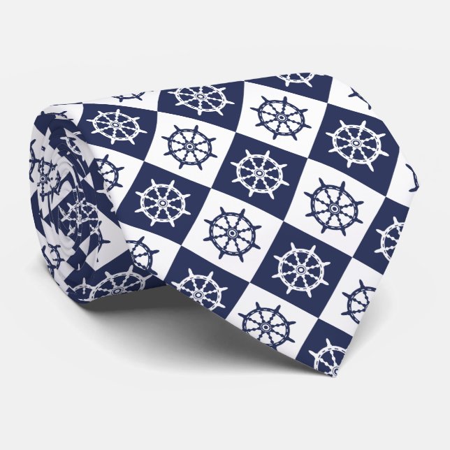 Captain Sailor Ship Steering Wheel Pattern Tie (Rolled)