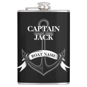 Captain Ship Anchor Black Nautical Custom Hip Flask