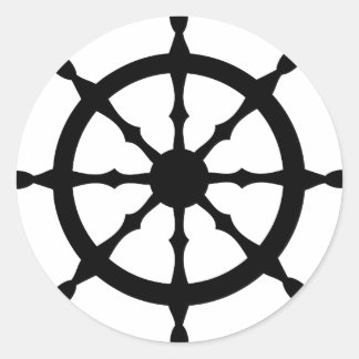 captain ship steering wheel classic round sticker