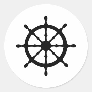 captain ship steering wheel classic round sticker