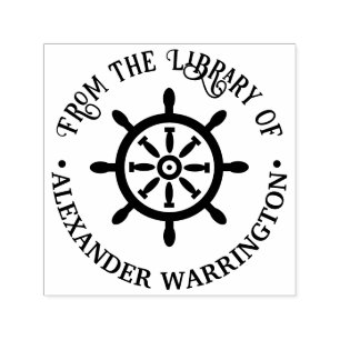 Captain Ship Wheel “from the library of” Book Self-inking Stamp