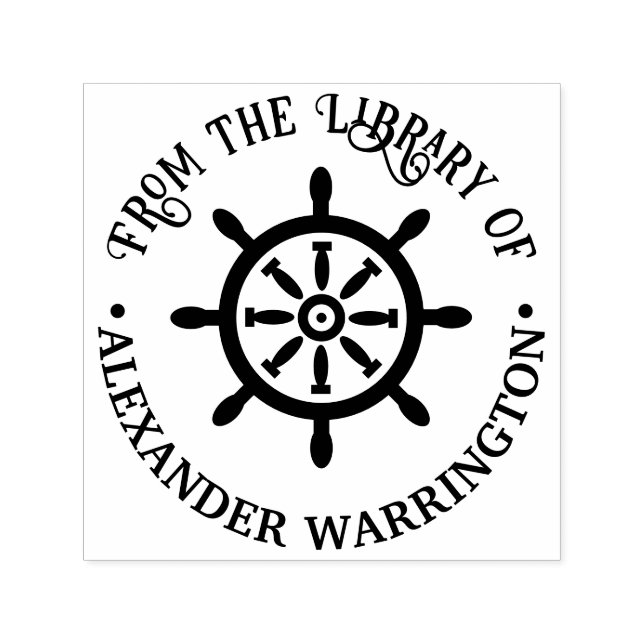 Captain Ship Wheel “from the library of” Book Self-inking Stamp (Design)