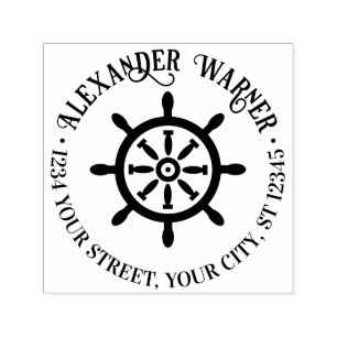 Captain Ship Wheel Name Return Address  Self-inking Stamp