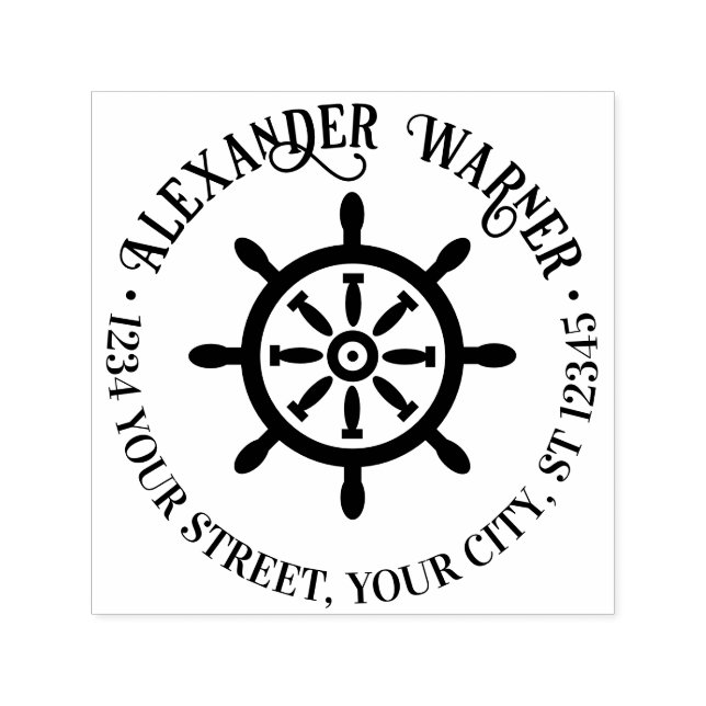 Captain Ship Wheel Name Return Address  Self-inking Stamp (Design)