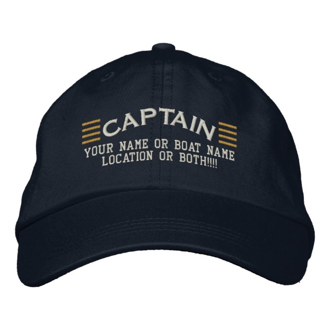 CAPTAIN Stripes Customizable Your Name Boat Local Embroidered Hat (Front)