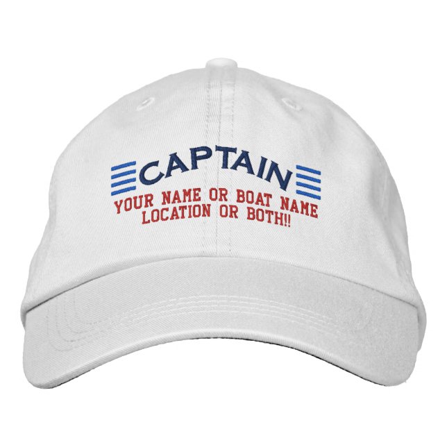 CAPTAIN Stripes Customizable Your Name Boat Local Embroidered Hat (Front)