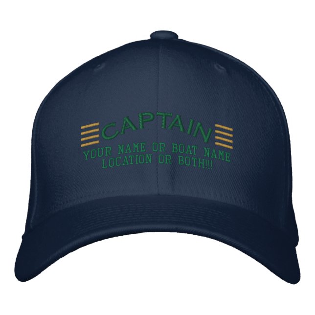 CAPTAIN Stripes Customizable Your Name Boat Local Embroidered Hat (Front)