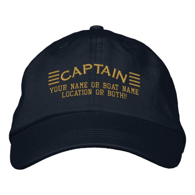 CAPTAIN Stripes Personalized Your Name Boat Local Embroidered Hat (Front)