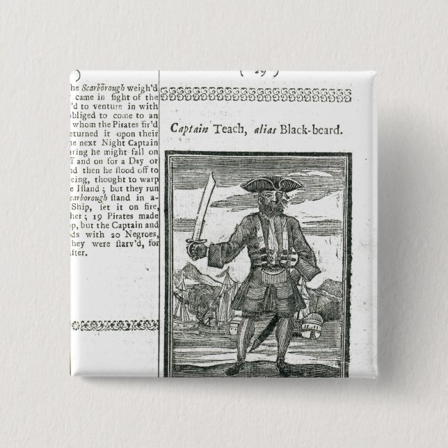 Captain Teach, Alias Black Beard 2 Inch Square Button (Front)