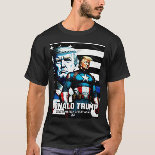 Captain Trump Blue Line Flag 3 Make America Great T-Shirt