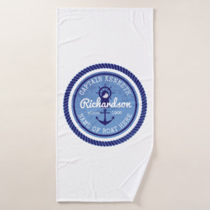 Captain Vintage Nautical Rope Anchor Helm Boat Bath Towel