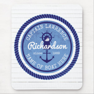 Captain Vintage Nautical Rope Anchor Helm Boat Mouse Pad