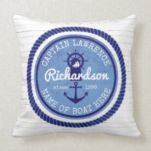 Captain Vintage Nautical Rope Anchor Helm Boat Throw Pillow