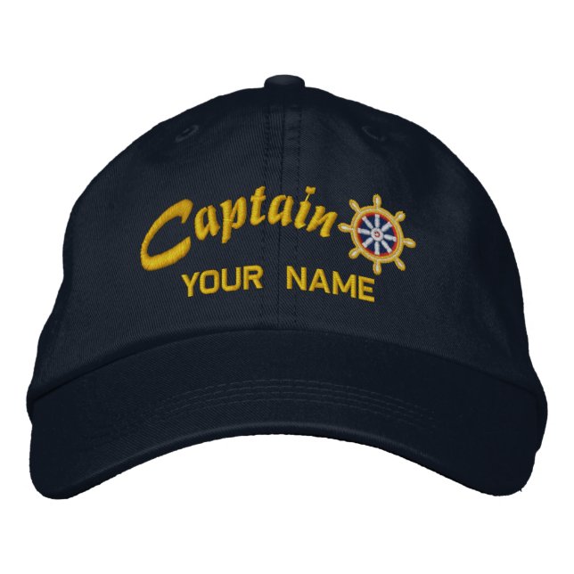 CAPTAIN Wheel Customizable Your Name Vessel Embroidered Hat (Front)