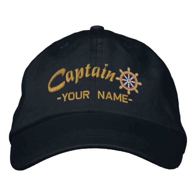 CAPTAIN Wheel Customizable Your Name Vessel Embroidered Hat (Front)