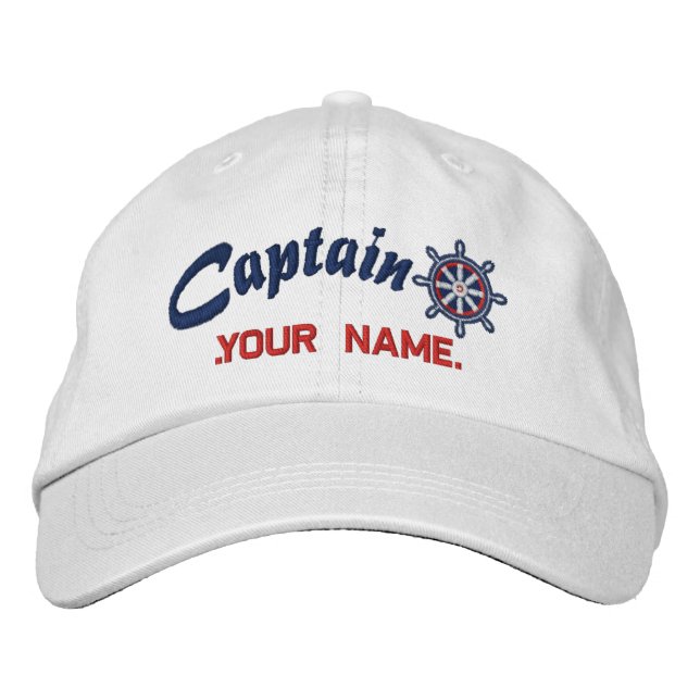 CAPTAIN Wheel Customizable Your Name Vessel Embroidered Hat (Front)