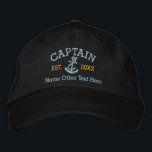 Captain With Anchor Personalized Embroidered Hat<br><div class="desc">Embroidered Captain cap .. ideal for sailors .. captain and rope and anchor personalized cap from Ricaso</div>