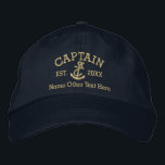 Captain With Anchor Personalized Embroidered Hat<br><div class="desc">Embroidered Captain cap .. ideal for sailors .. captain and rope and anchor personalized cap from Ricaso</div>