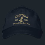 Captain With Anchor Personalized Embroidered Hat<br><div class="desc">Embroidered Captain cap .. ideal for sailors .. captain and rope and anchor personalized cap from Ricaso</div>