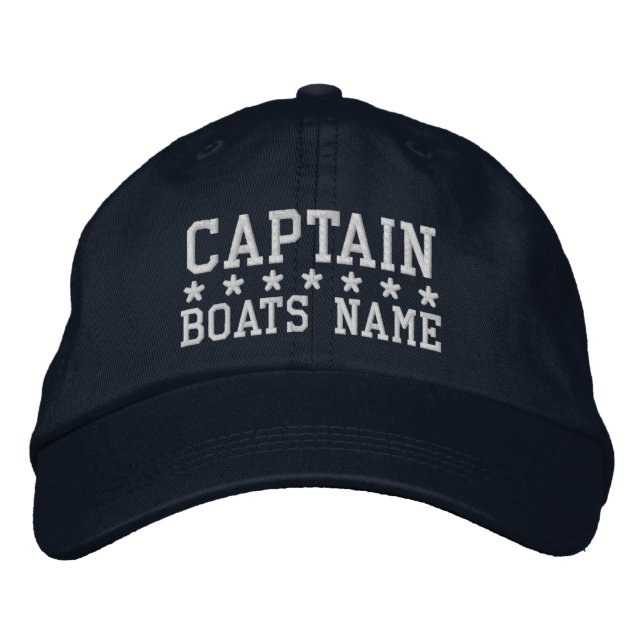 Captain With Boats Name Personalized Embroidered Hat (Front)