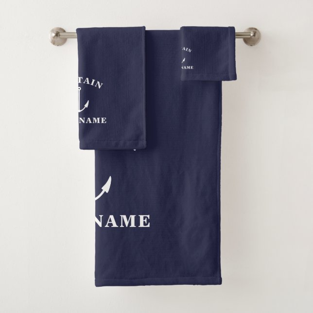 Captain with Your Name Anchor Bath Towel Set (Insitu)