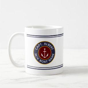 Captain with Your Name Maroon Nautical Anchor Mug
