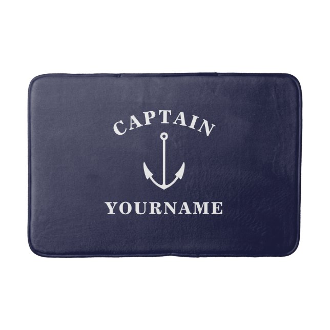 Captain with Your Name Nautical Anchor Bath Mat (Front)