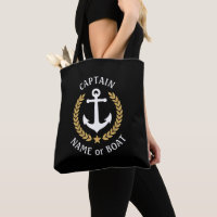 Captain Your Boat Name Anchor Gold Laurel Black