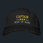 Captain Your Boat Name Nautical Stars Distressed Embroidered Hat<br><div class="desc">A personalized embroidered distressed style hat featuring your Captain rank or other title,  your Name or Boat Name and stars. Several cap and thread colours to choose from. Makes a great custom gift for Fathers day,  Mothers day or any occasion.</div>