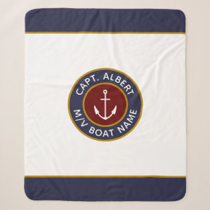 Captain Your Name Maroon Anchor Sherpa Blanket