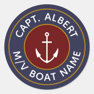 Captain Your Name Maroon Logo Round Stickers