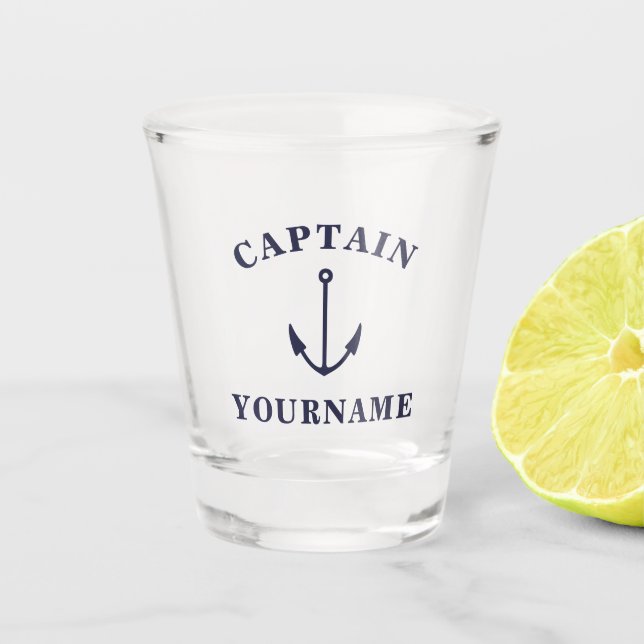 Captain Your Name Nautical Anchor Shot Glass (Front)
