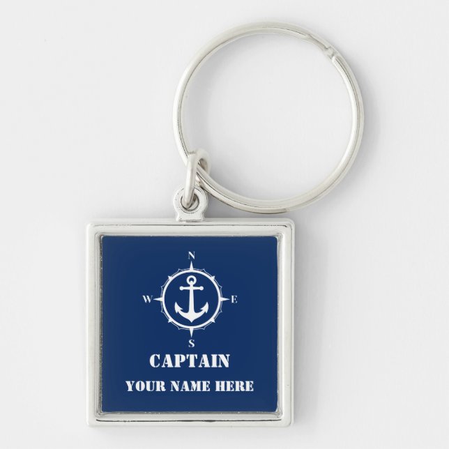 Captain Your Name or Boat Name Compass Anchor Keychain (Front)