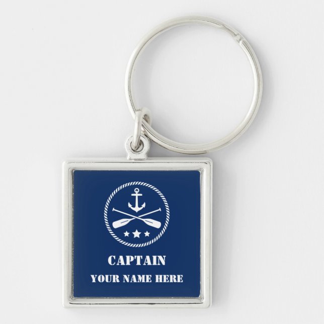 Captain Your Name or Boat Name With Anchor & Oars Keychain (Front)