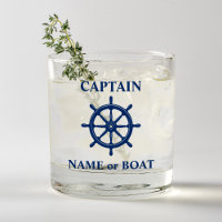 Captain Your Name or Boat Nautical Helm Wheel Navy