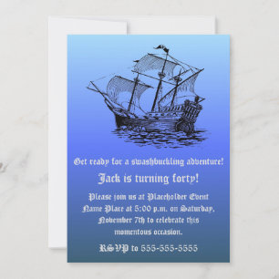Captain's 40th Birthday Pirate Ship - Blue Sea Invitation