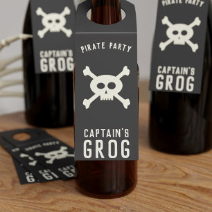 Captain's Grog Pirate Party Bottle Hanger Tag