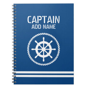 Captain's Log nautical notebook with custom name