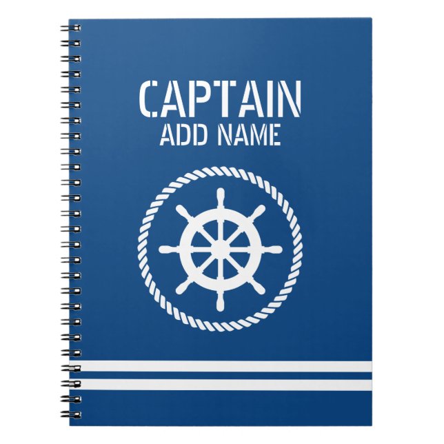 Captain's Log nautical notebook with custom name (Front)