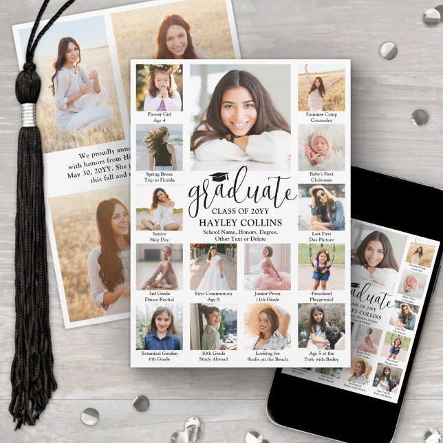 Captioned Photo Collage Modern Script Graduation Announcement (Creator Uploaded)