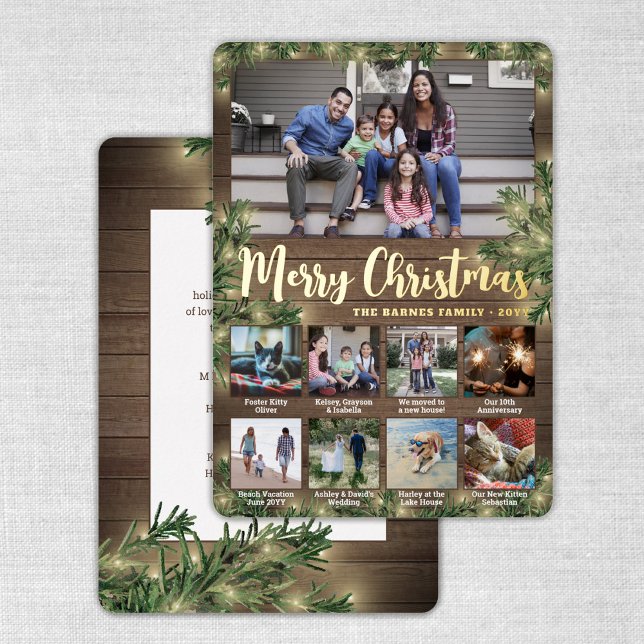 Captioned Photos Christmas Greenery, Wood & Lights Foil Holiday Card (Creator Uploaded)