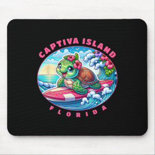 Captiva Island Florida Cute Surfing Girl Sea Turtl Mouse Pad