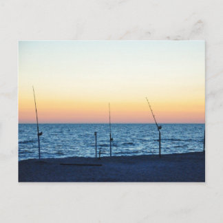 Captiva Island Sunset Fishing Poles Sand Postcard