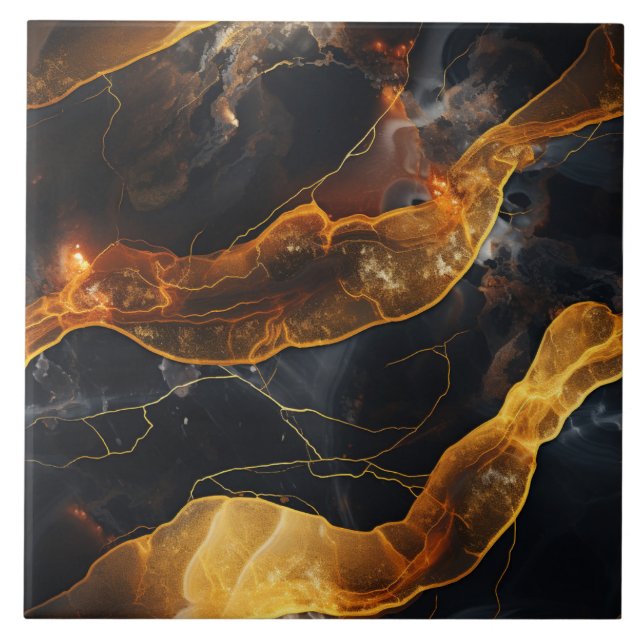 Captivating Abstract Golden Lines Tile (Front)