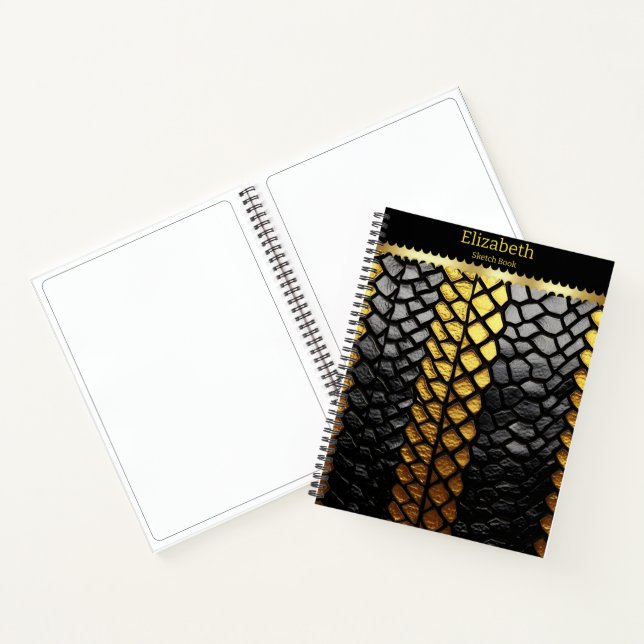 Captivating black and gold snake skin detail notebook (Inside)