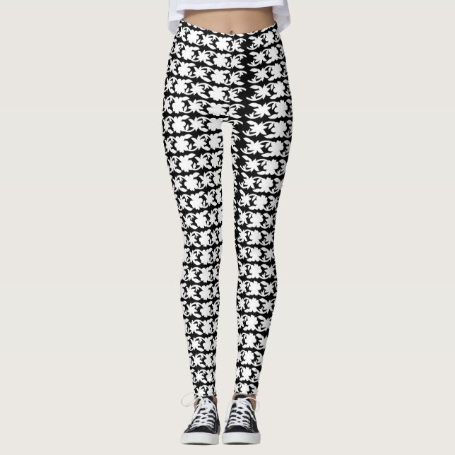 Captivating Black and White Pattern Photo  Leggings (Front)