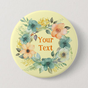 Captivating Blue Flower Wreath Lapel Emblem 3 Inch Round Button