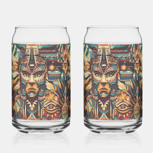 Captivating Blue "Mesoamerican Motif" 16oz Can Gla Glass