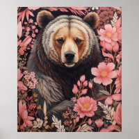 Captivating Brown Bear Gaze Pink Flowers